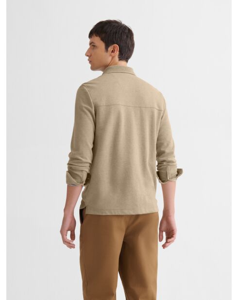 Polo manches longues chiné col boutonné noisette