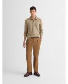 Polo manches longues chiné col boutonné noisette