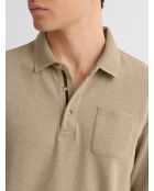 Polo manches longues chiné col boutonné noisette