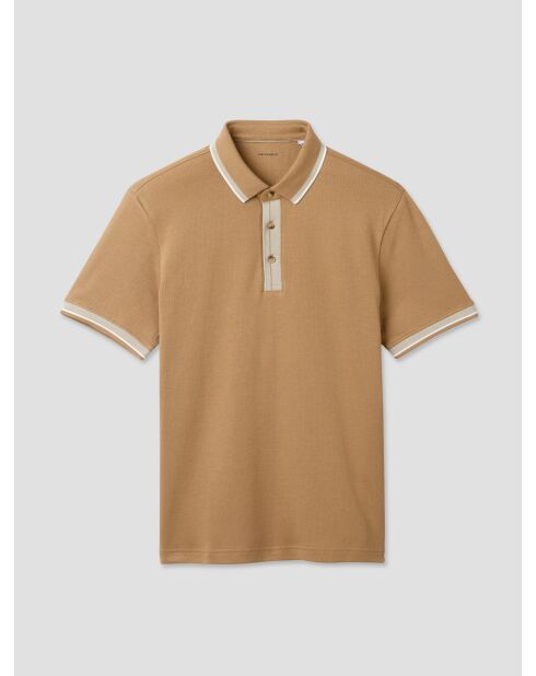 Polo boutonné en coton camel