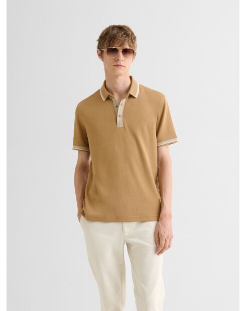 Polo boutonné en coton camel