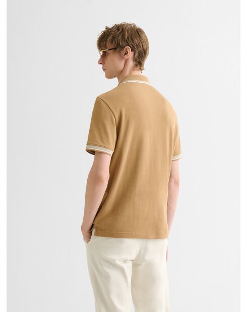 Polo boutonné en coton camel