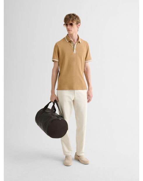 Polo boutonné en coton camel