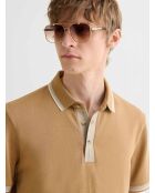 Polo boutonné en coton camel