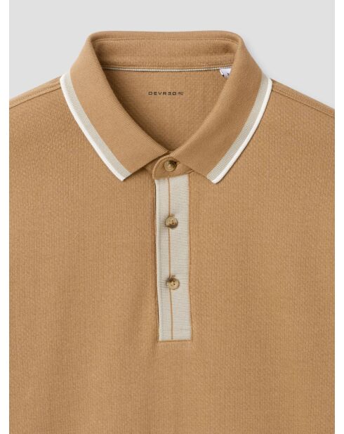 Polo boutonné en coton camel