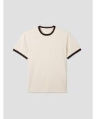 L'Atelier ecru T-shirt met contrasterende ronde hals