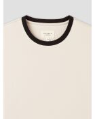 L'Atelier ecru T-shirt met contrasterende ronde hals