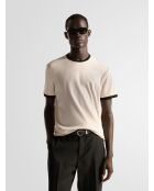 L'Atelier ecru T-shirt met contrasterende ronde hals