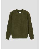 Pull col rond en maille torsadée vert olive