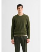 Pull col rond en maille torsadée vert olive