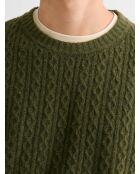 Pull col rond en maille torsadée vert olive