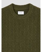 Pull col rond en maille torsadée vert olive