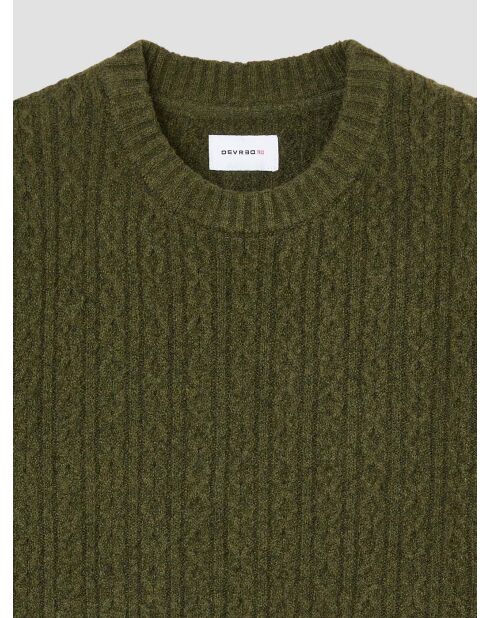 Pull col rond en maille torsadée vert olive