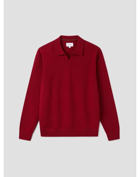 Pull col ouvert en laine et cachemire rouge