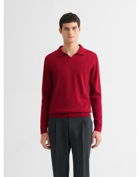 Pull col ouvert en laine et cachemire rouge