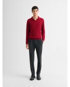 Pull col ouvert en laine et cachemire rouge
