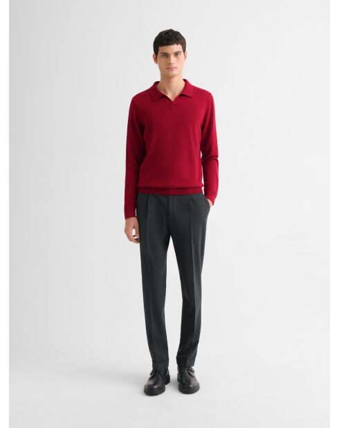 Pull col ouvert en laine et cachemire rouge