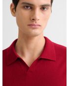 Pull col ouvert en laine et cachemire rouge