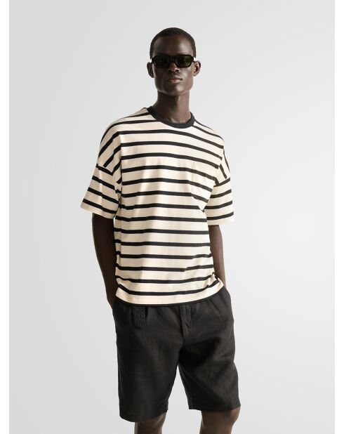 T-shirt col rond marinière L'atelier écru