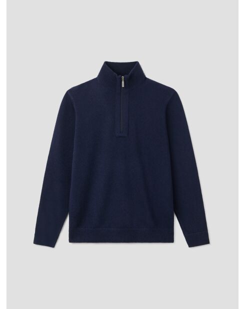 Pullover con collo a imbuto in lana e cashmere blu marino