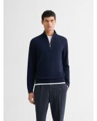 Pullover con collo a imbuto in lana e cashmere blu marino