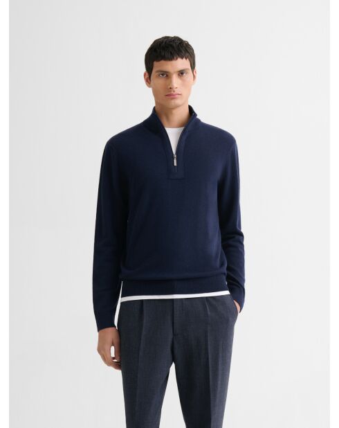 Pullover con collo a imbuto in lana e cashmere blu marino