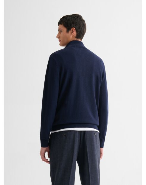 Pullover con collo a imbuto in lana e cashmere blu marino