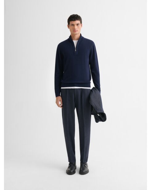 Pullover con collo a imbuto in lana e cashmere blu marino