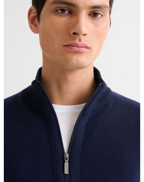Pullover con collo a imbuto in lana e cashmere blu marino