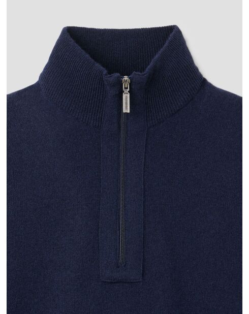 Pullover con collo a imbuto in lana e cashmere blu marino