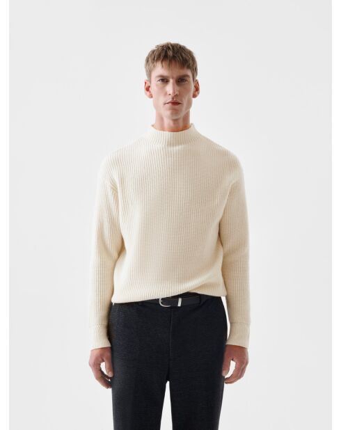 Pull côtelé col cheminée L'atelier beige 2