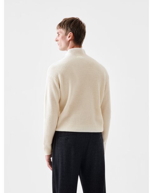 Pull côtelé col cheminée L'atelier beige 2