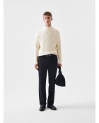 L'Atelier beiger gerippter Pullover mit 2 Trichterausschnitten