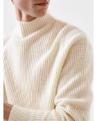 L'Atelier beiger gerippter Pullover mit 2 Trichterausschnitten