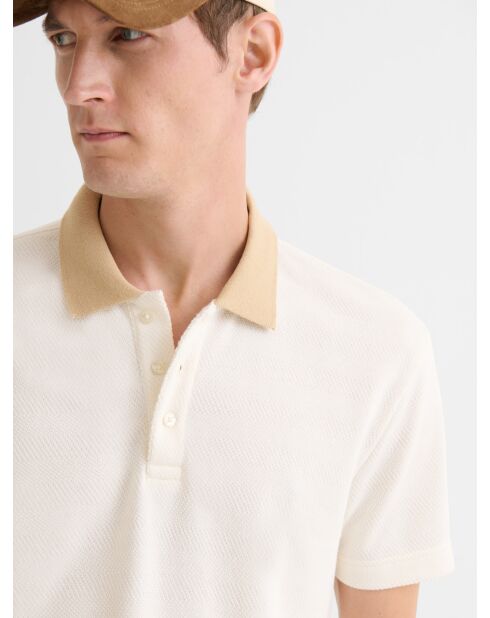 Polo boutonné en jacquard ivoire