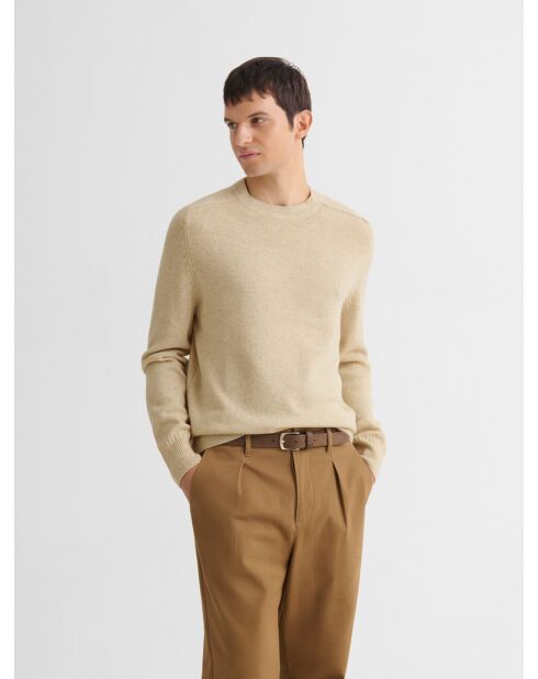 Maglione girocollo in misto lana beige sabbia