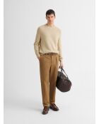 Sandbeiger Pullover mit Rundhalsausschnitt aus Wollmischung