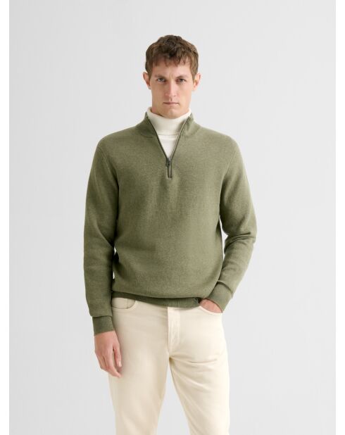 Jersey verde de algodón cachemir con cremallera 2