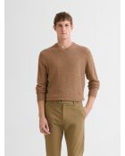 Pull col V effet damier camel 2