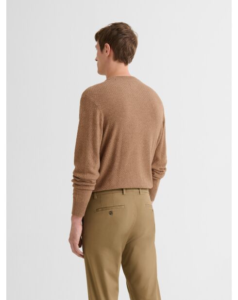 Jersey con cuello en V efecto damero camel 2
