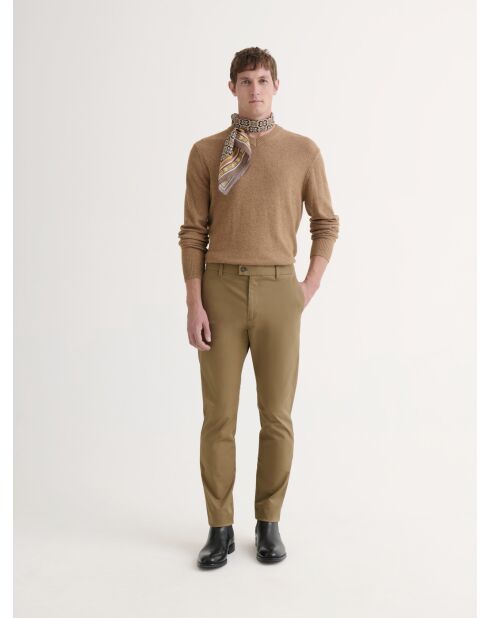 Jersey con cuello en V efecto damero camel 2