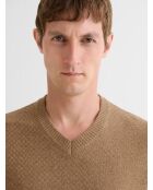 Pull col V effet damier camel 2