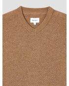 Pull col V effet damier camel 2