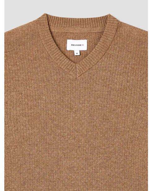 Jersey con cuello en V efecto damero camel 2