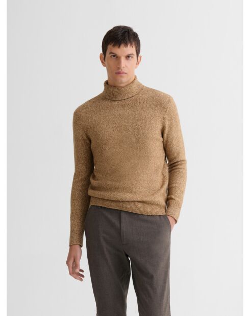 Maglione dolcevita in jersey screziato color caramello
