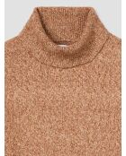 Maglione dolcevita in jersey screziato color caramello