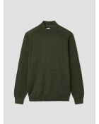 Dunkelkhakifarbener Pullover mit Trichterausschnitt aus Merinowolle