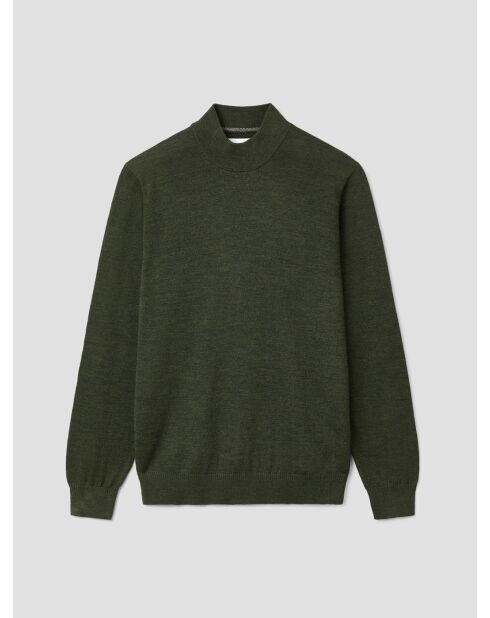 Dunkelkhakifarbener Pullover mit Trichterausschnitt aus Merinowolle