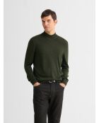 Dunkelkhakifarbener Pullover mit Trichterausschnitt aus Merinowolle