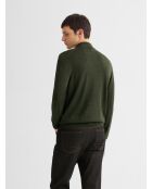 Dunkelkhakifarbener Pullover mit Trichterausschnitt aus Merinowolle